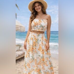 *Angashion - 2 piece skirt set- new with tags- tube top snd midi skirt- floral